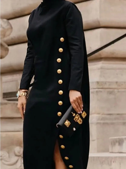 Buttoned Split-Side Maxi Dress