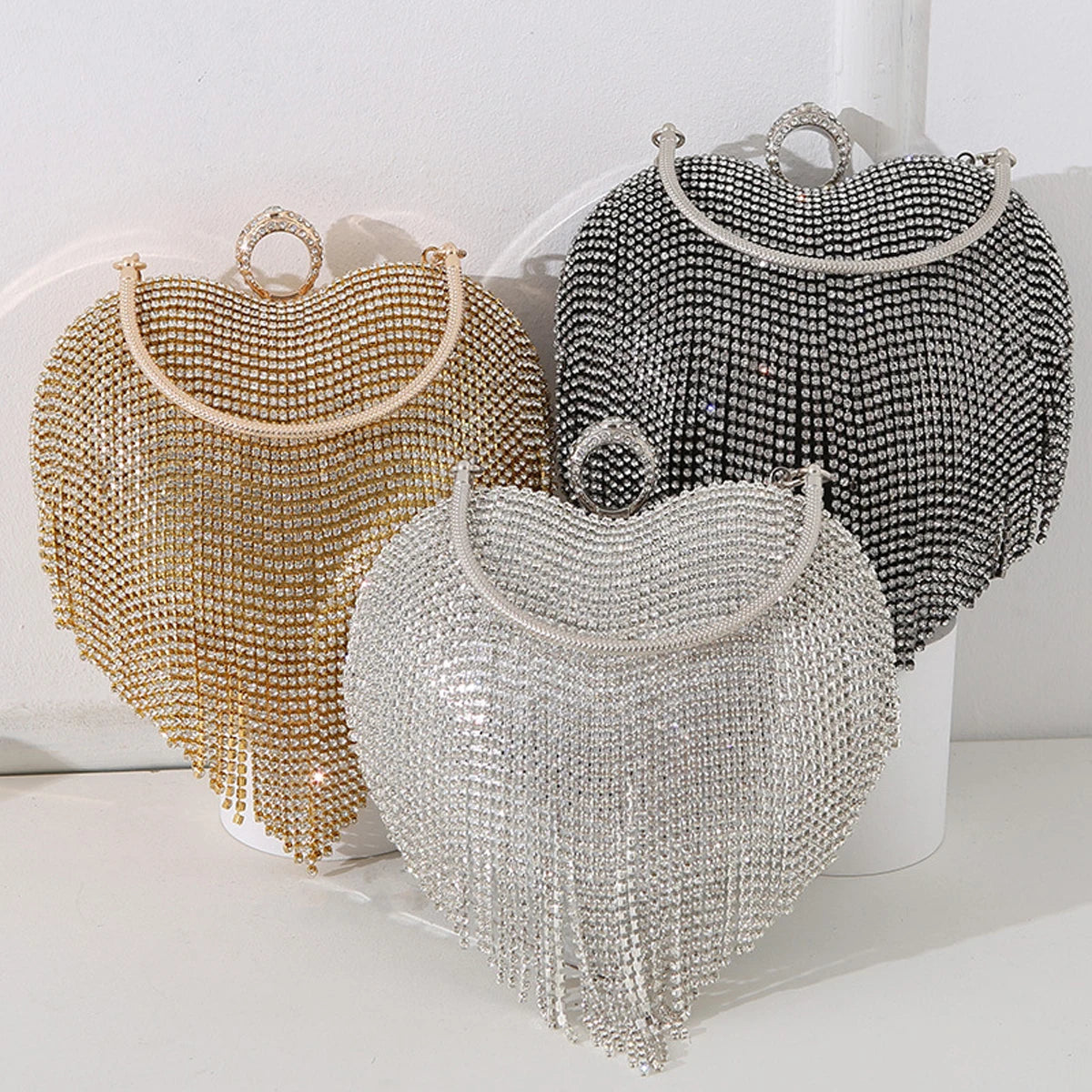 Rhinestone Heart Evening Bag