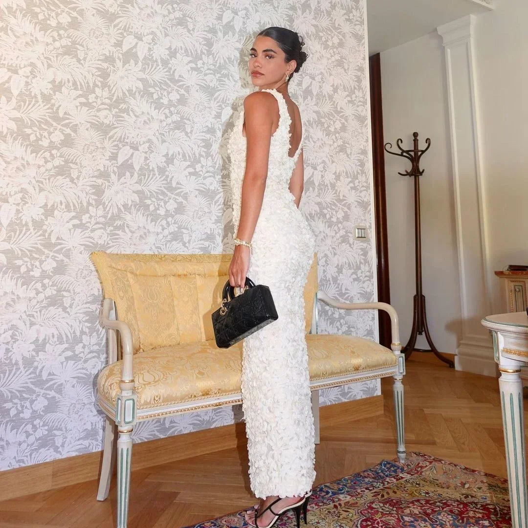 Elegant 3D Floral Maxi Evening Dress