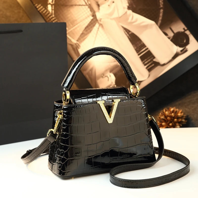 Crocodile Pattern Leather Shell Bag