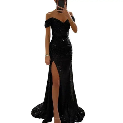 Luxury Sequins Sparkling Off-Shoulder Party Dress