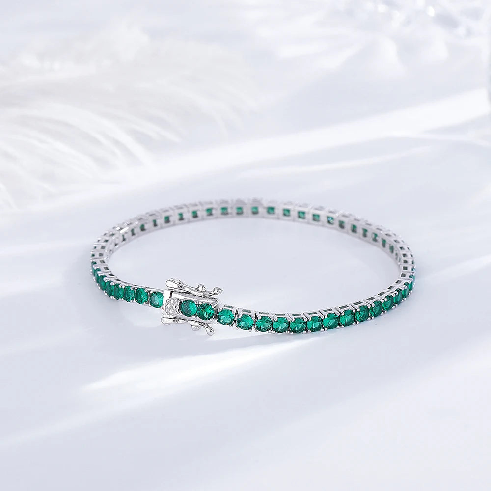 Emerald Green Silver Tennis Bracelet