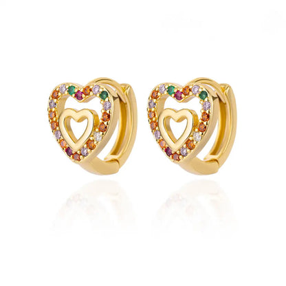 Hollow zircon heart earrings