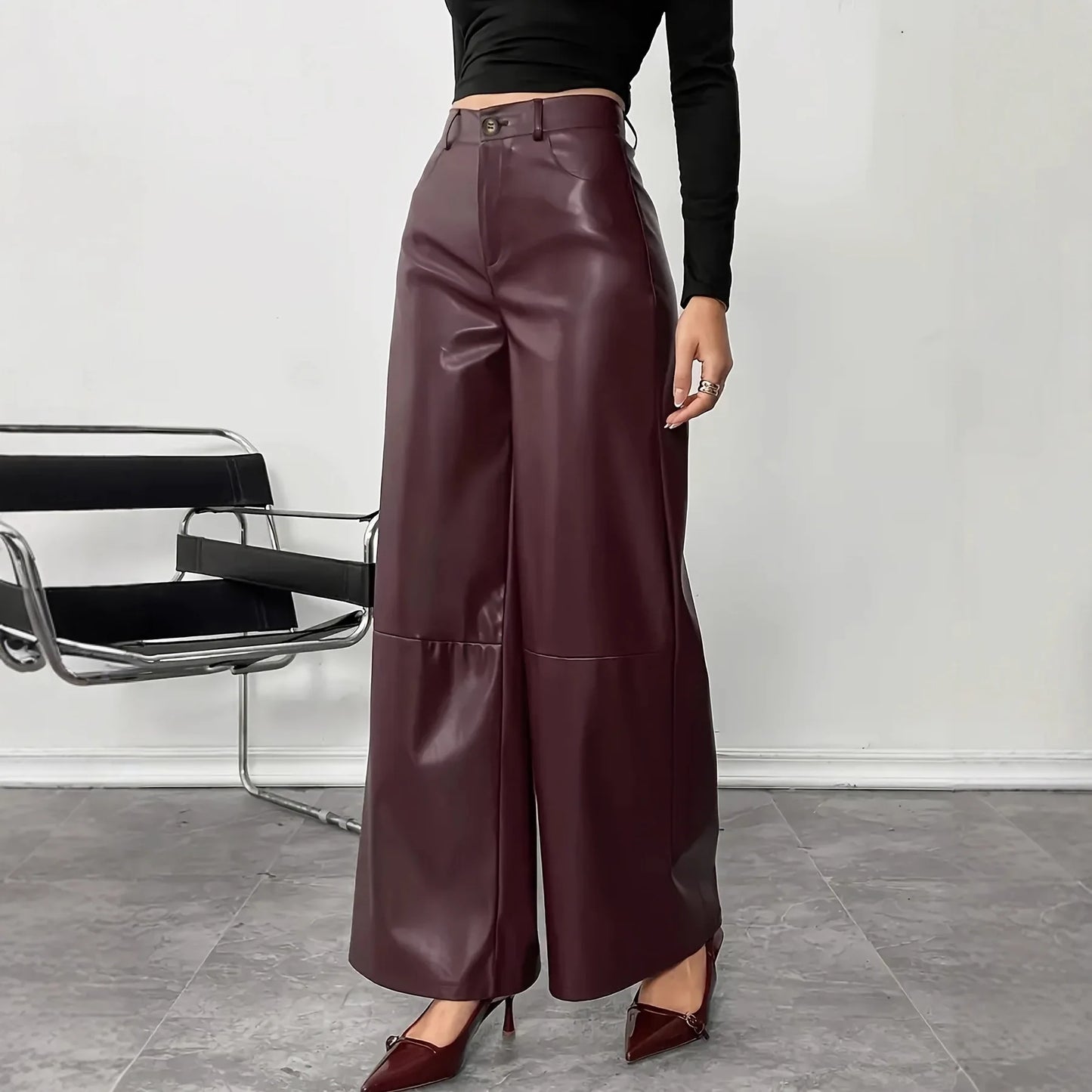High Waist PU Pants