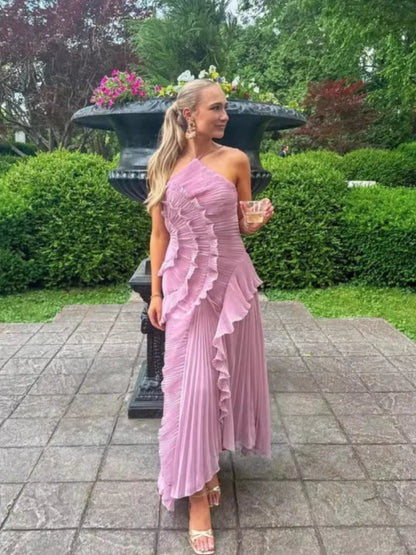 Pleated Halter Maxi Dress