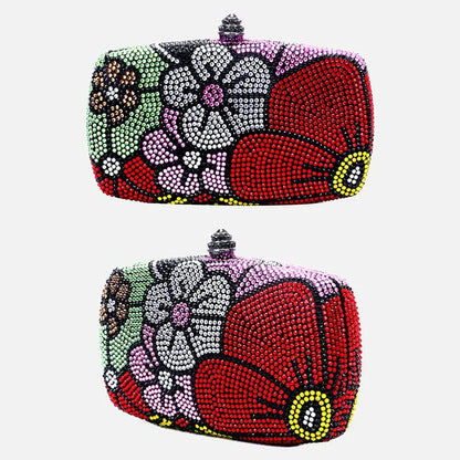 Women Floral Rhinestone Evening Clutch