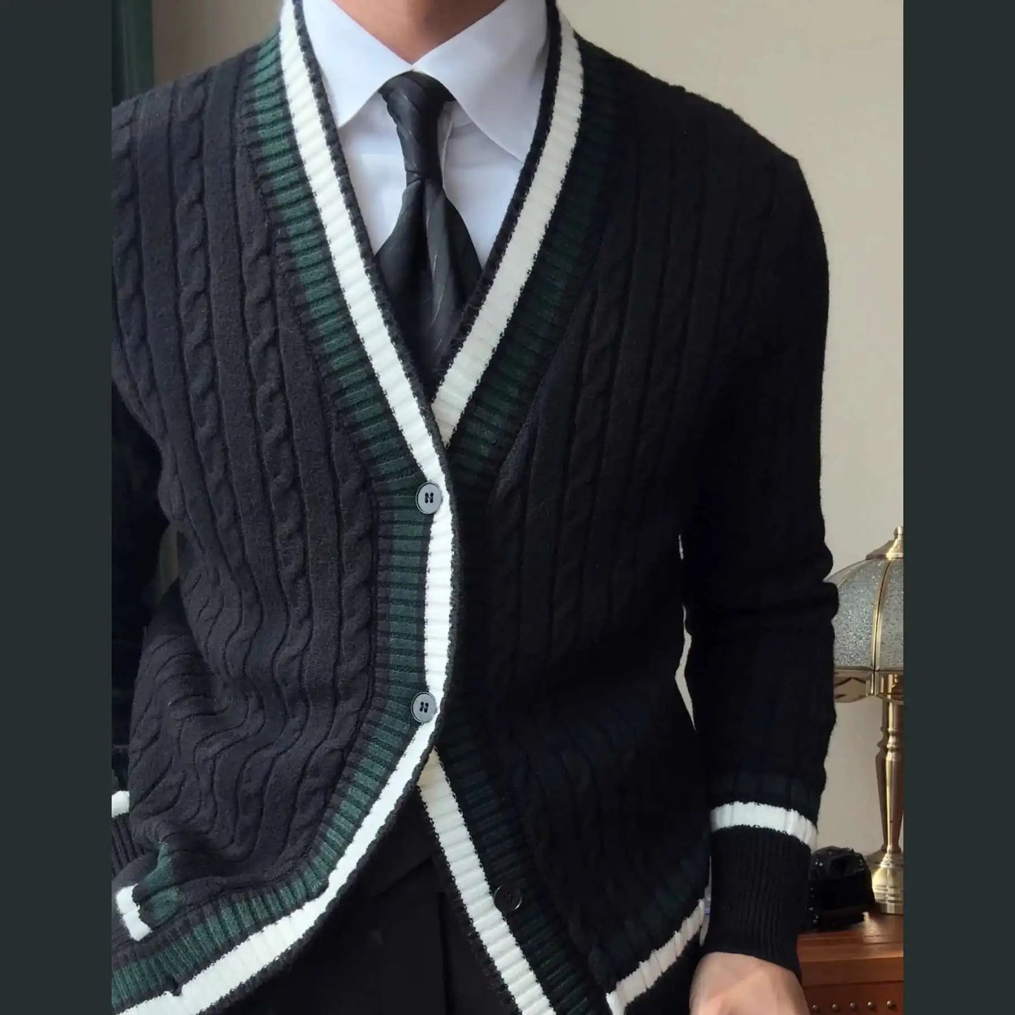 British Striped Knit Cardigan