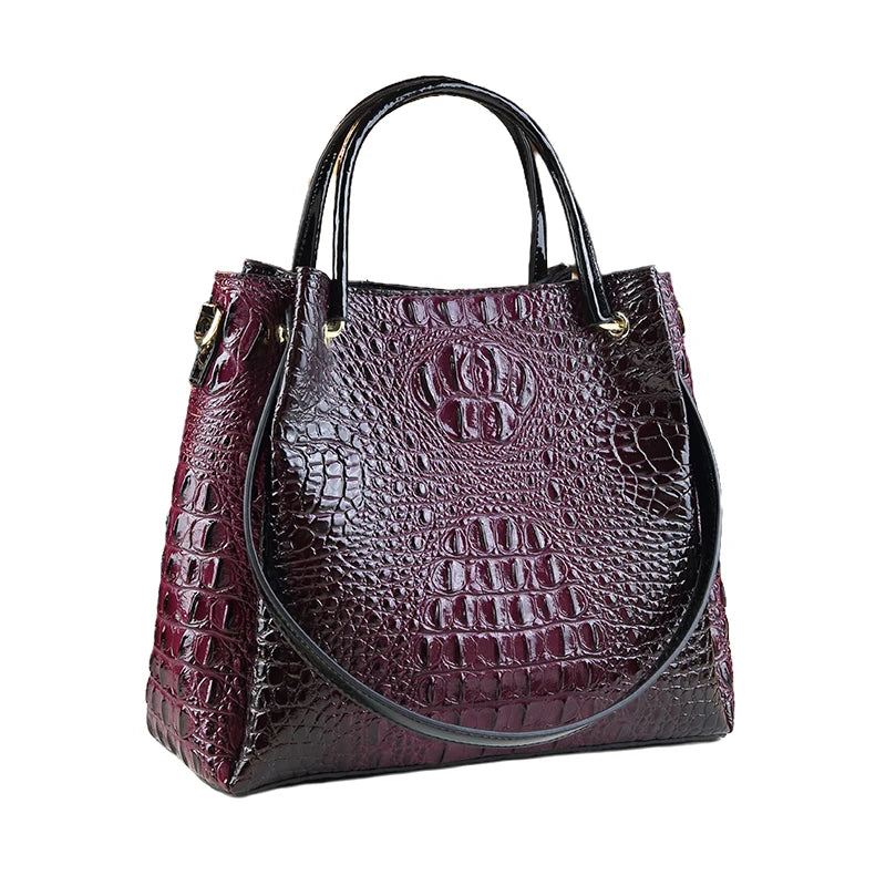 Genuine Leather Crocodile Print Tote Bag