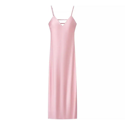TRAFZA Summer Yellow Satin Maxi Dress