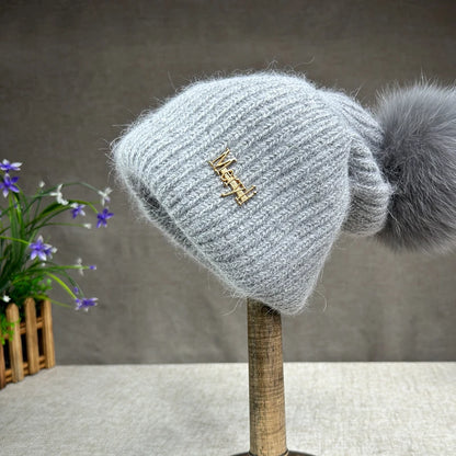 Women’s Rabbit Fur Pompom Beanie