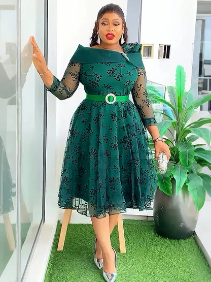 Wedding Print Midi Evening Dress