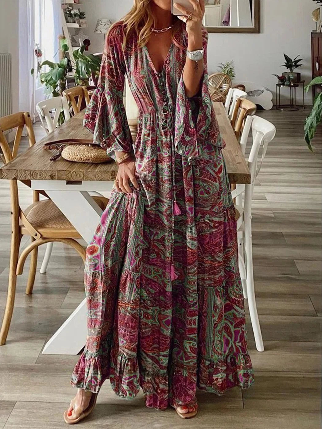 Boho Floral Vacation Maxi Dress