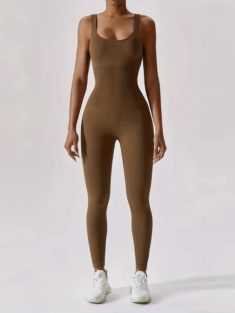 Solid Color Ribbed Yoga Jumpsuit