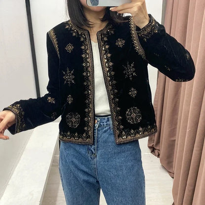 Embroidered Velvet Cardigan