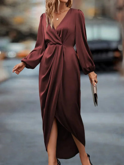 V-Neck Long Sleeve Maxi Dress