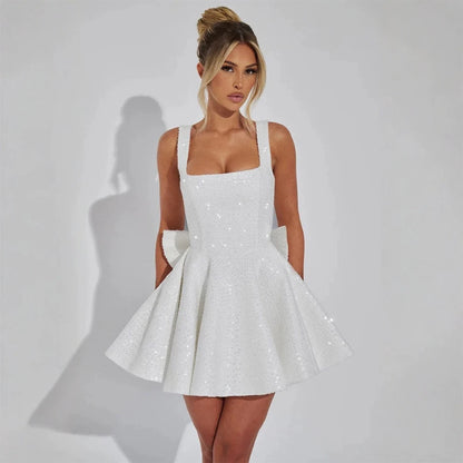 Sequin Bow Backless Mini Dress