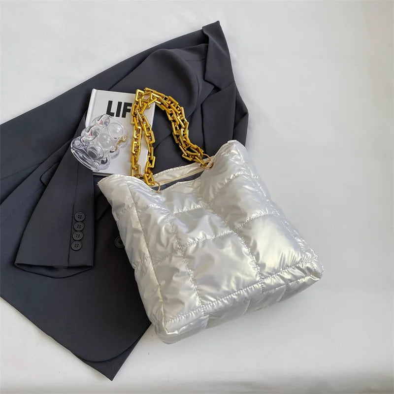 Solid Color Winter Shoulder Bag