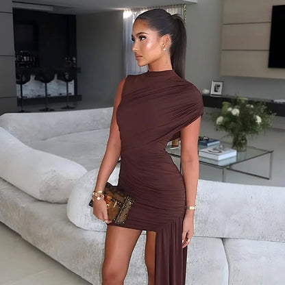 Irregular Pleated Mini Dress