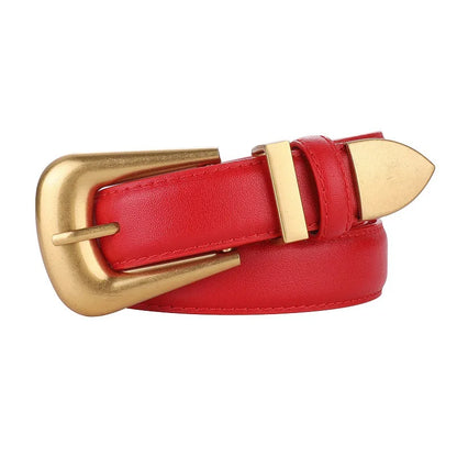 Burgundy Leather Belt with Gold Buckle