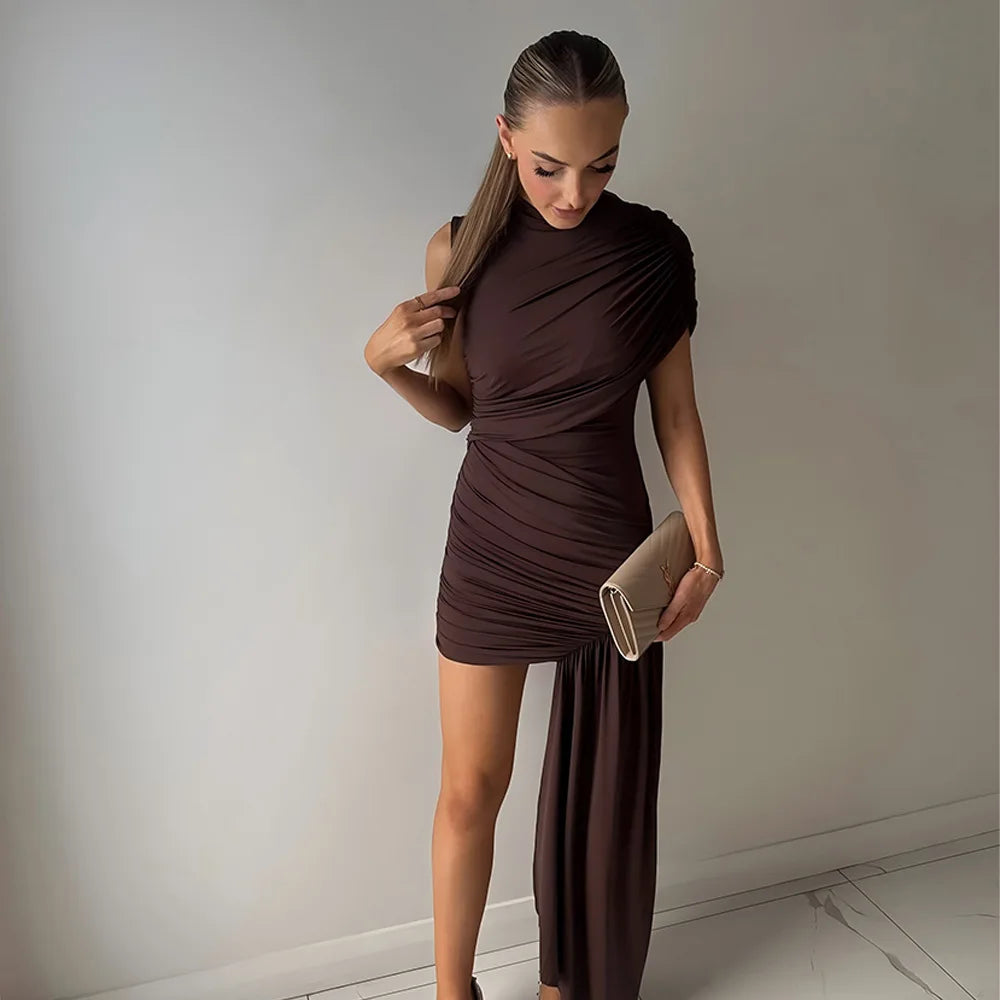 Irregular Pleated Mini Dress