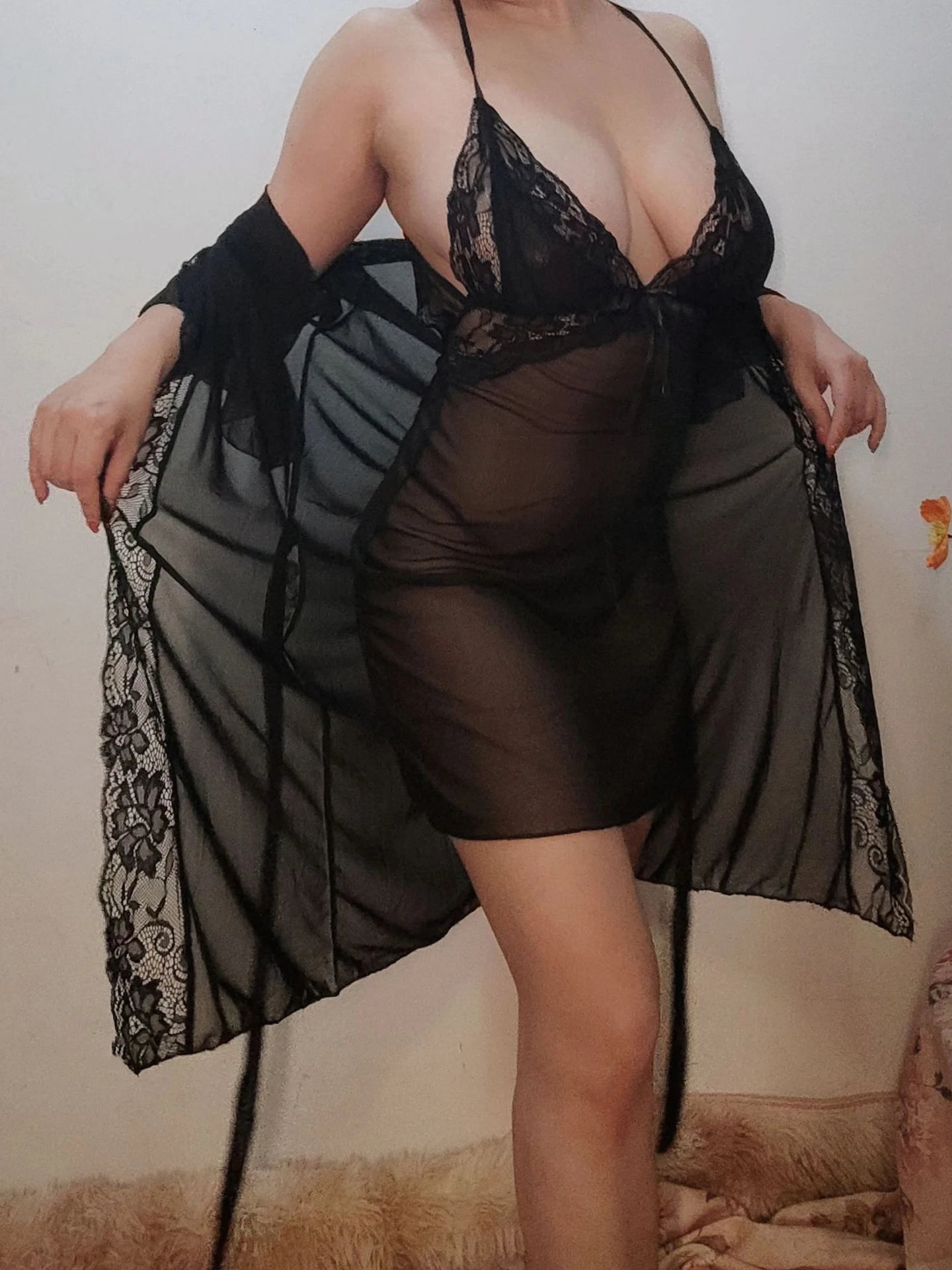 Summer Mesh Lace See-Through Slip Dress