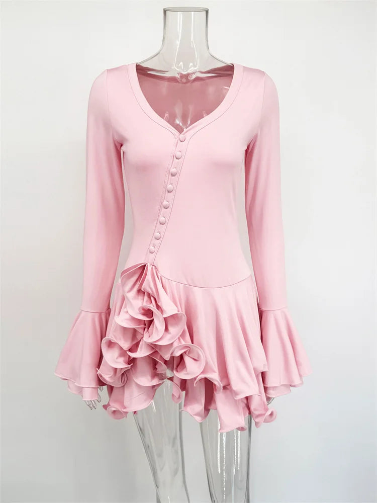 Ruffled V-Neck Mini Dress