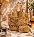 SUMMER WOVEN RAFFIA TOTE SET
