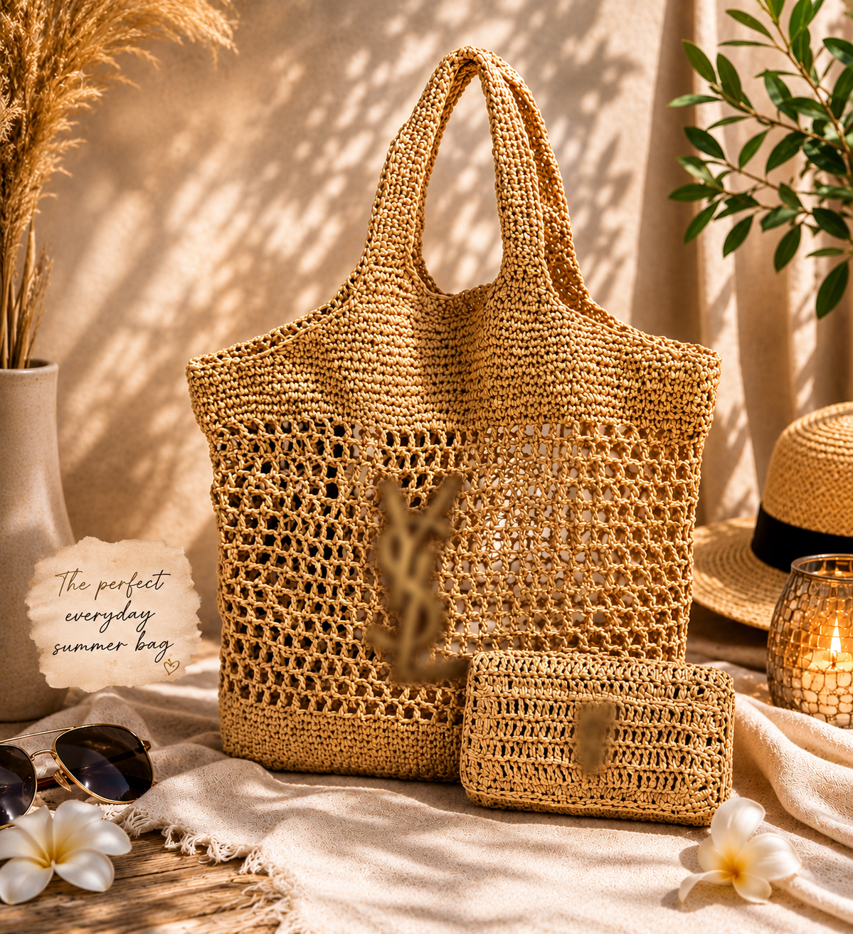 SUMMER WOVEN RAFFIA TOTE SET