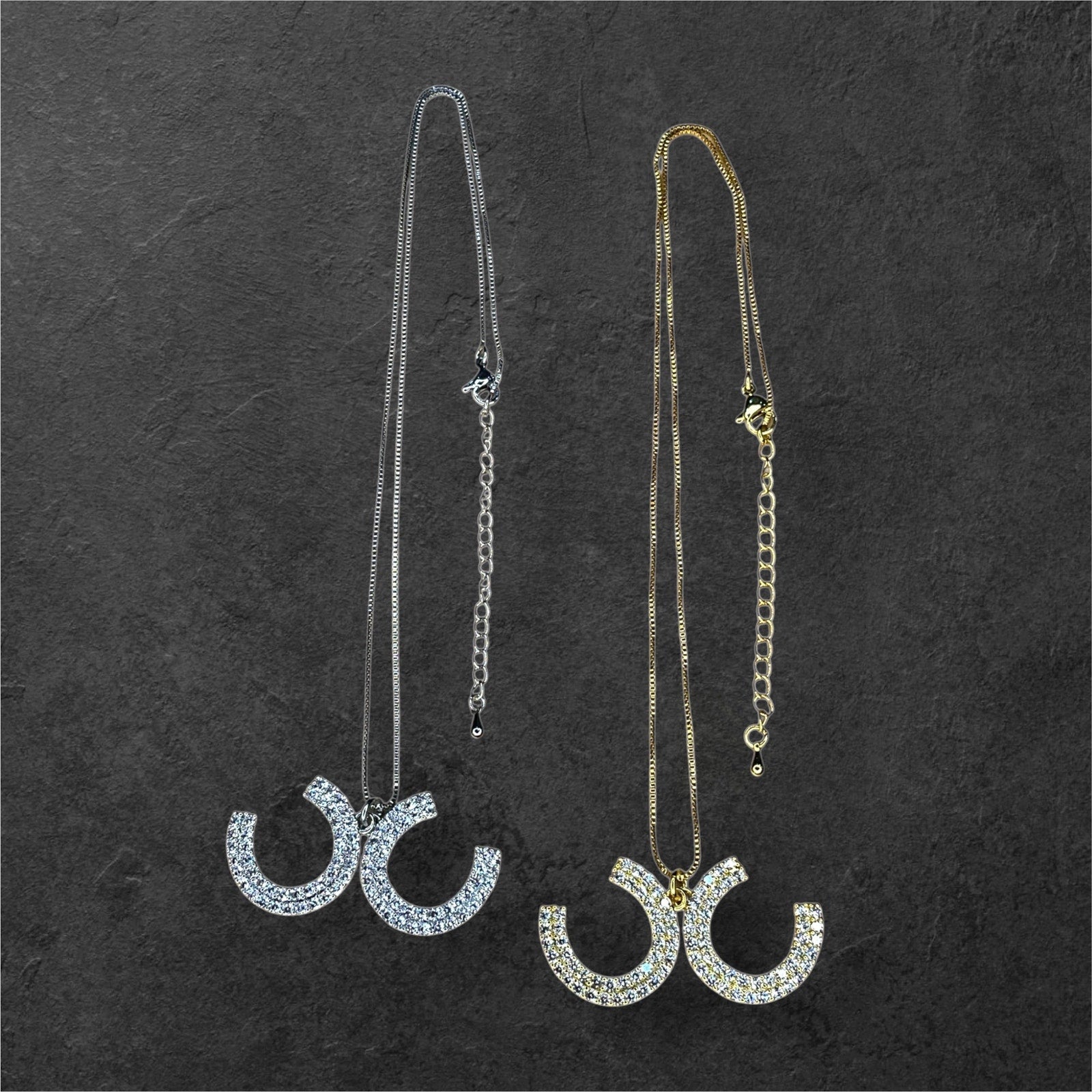 Double C Crystal Pendant Necklace – Gold or Silver Tone