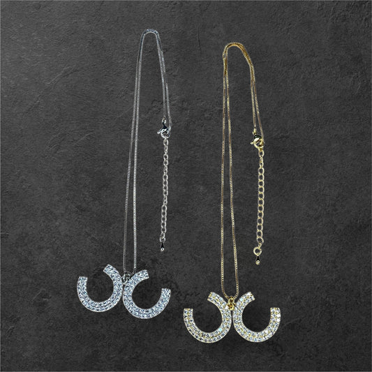 Double C Crystal Pendant Necklace – Gold or Silver Tone