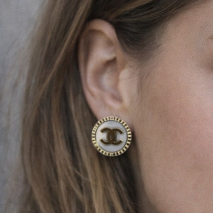 Round Double C Style Stud Earrings – Gold & Pearl Look