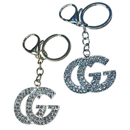 Rhinestone Double G Style Keychain – Gold or Silver Tone | Sparkly Charm Accessory