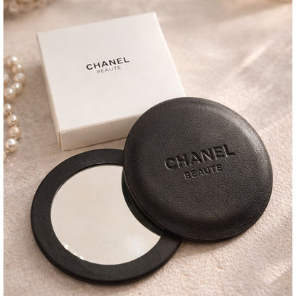 CHANEL Beauté Double-Sided Compact Mirror – Black CC Embossed Travel Mirror