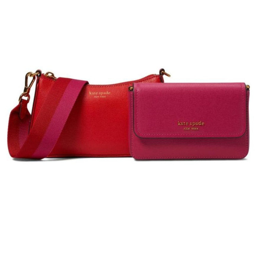KATE SPADE NEW YORK Double Up Color-Blocked Saffiano Leather Crossbody