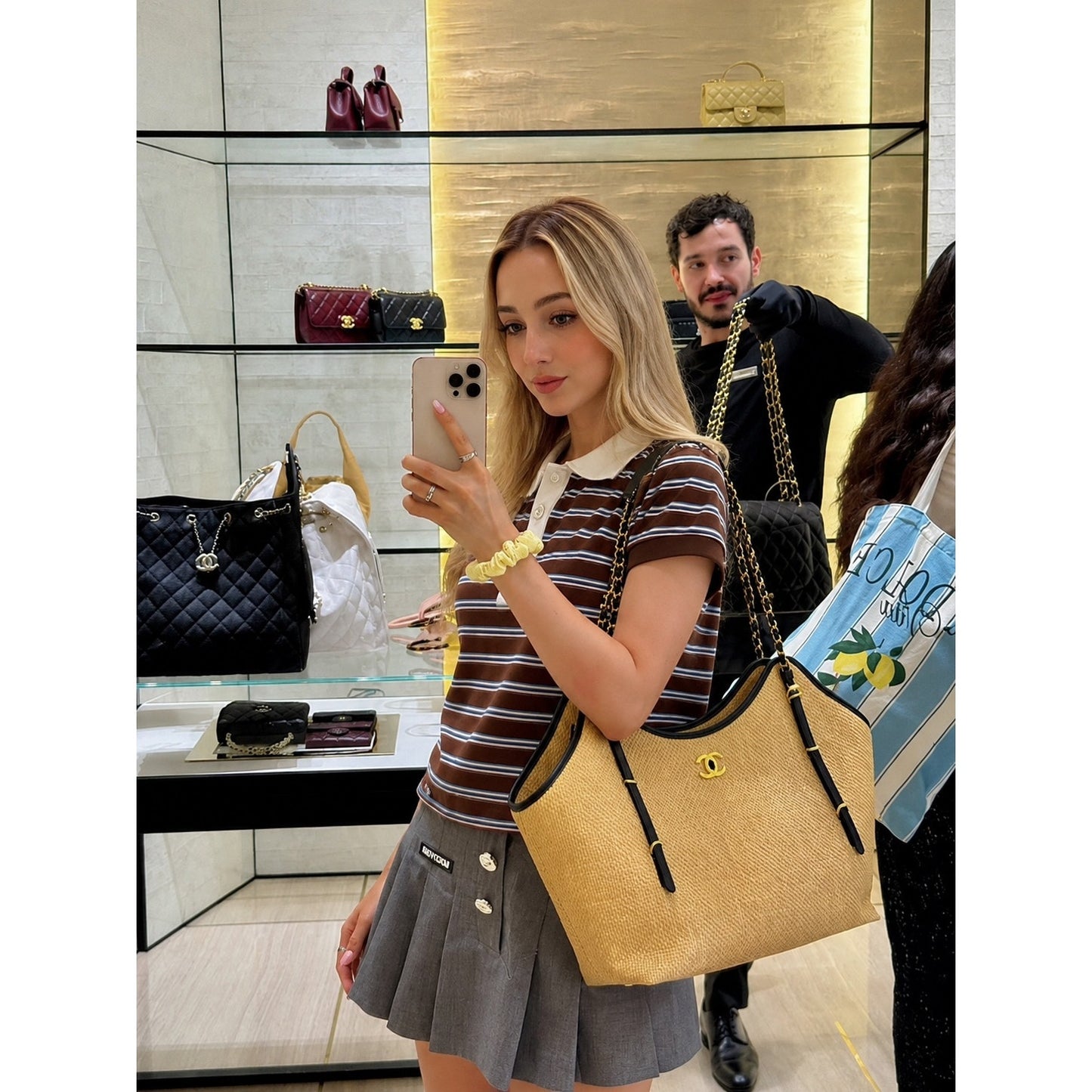 Chanel GWP Straw Woven Tote with Matching Pouch