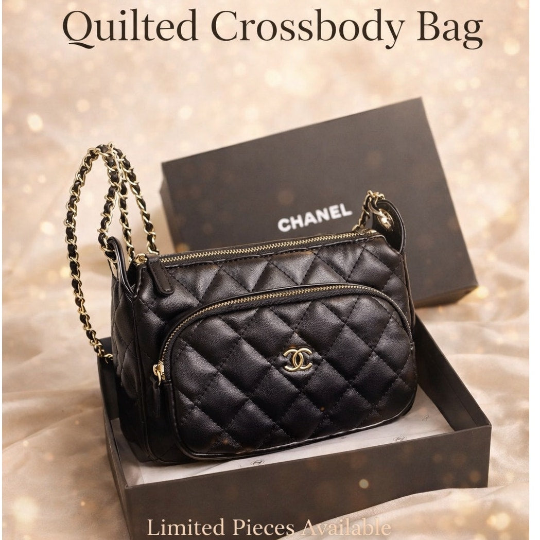 Chanel Quilted Front Zipper Crossbody Shoulder Bag