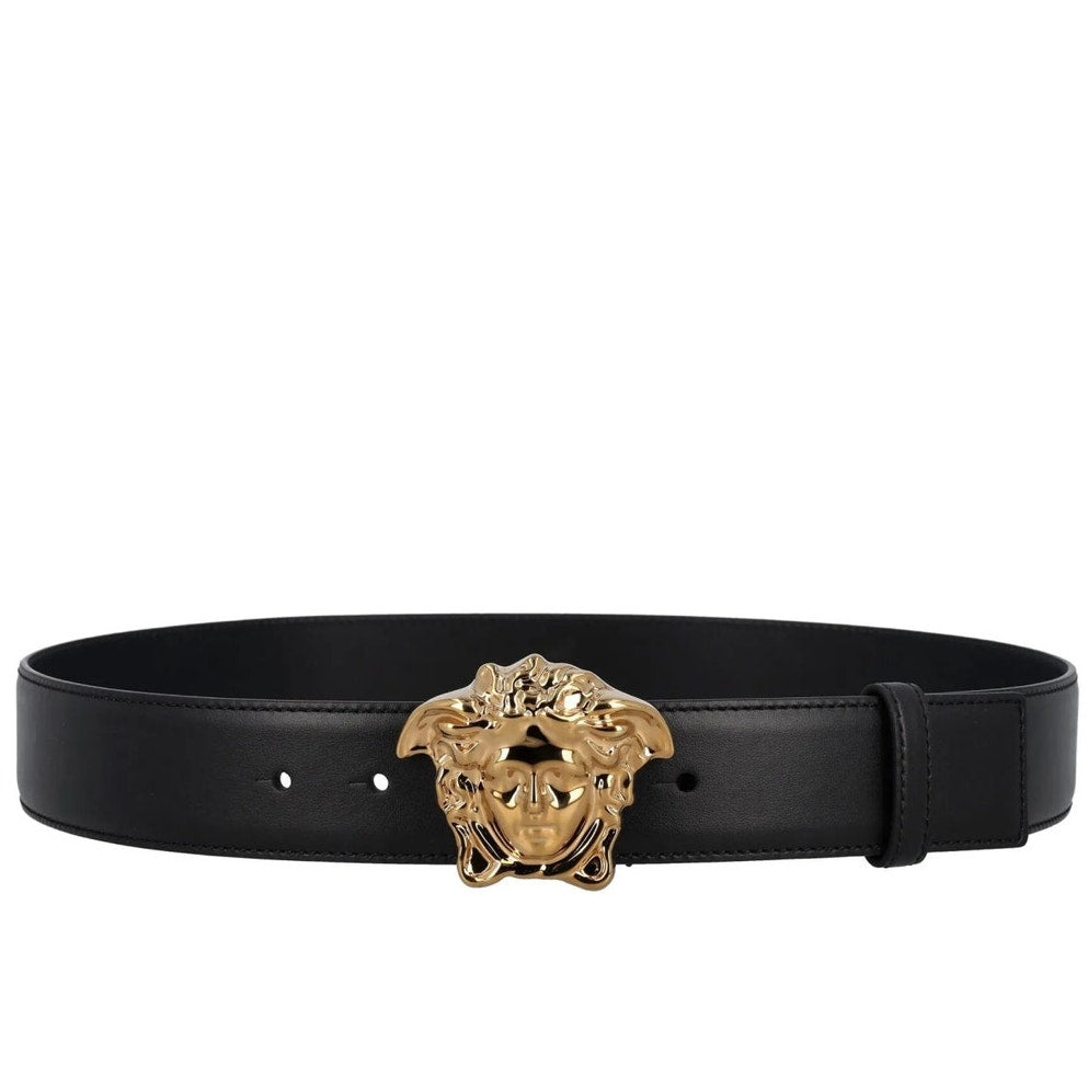 143. Versace Gold Medusa Head Black Belt