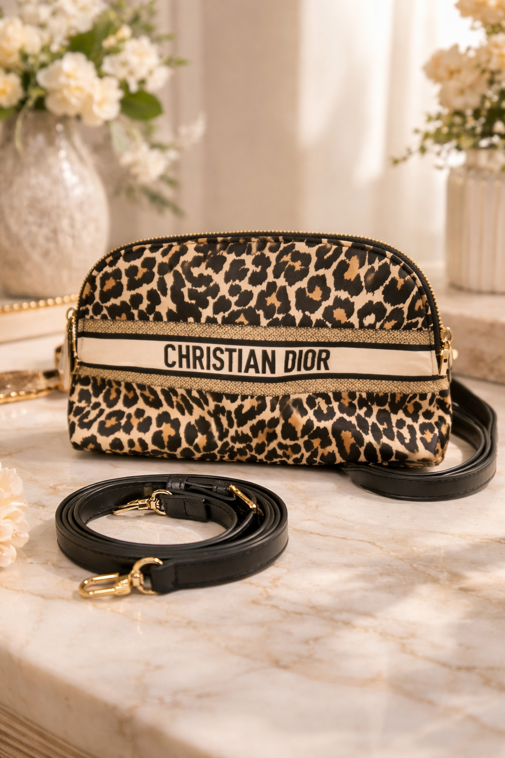 Dior Leopard Canvas Crossbody Cosmetic Bag – Mizra Style | GWP Limited Edition