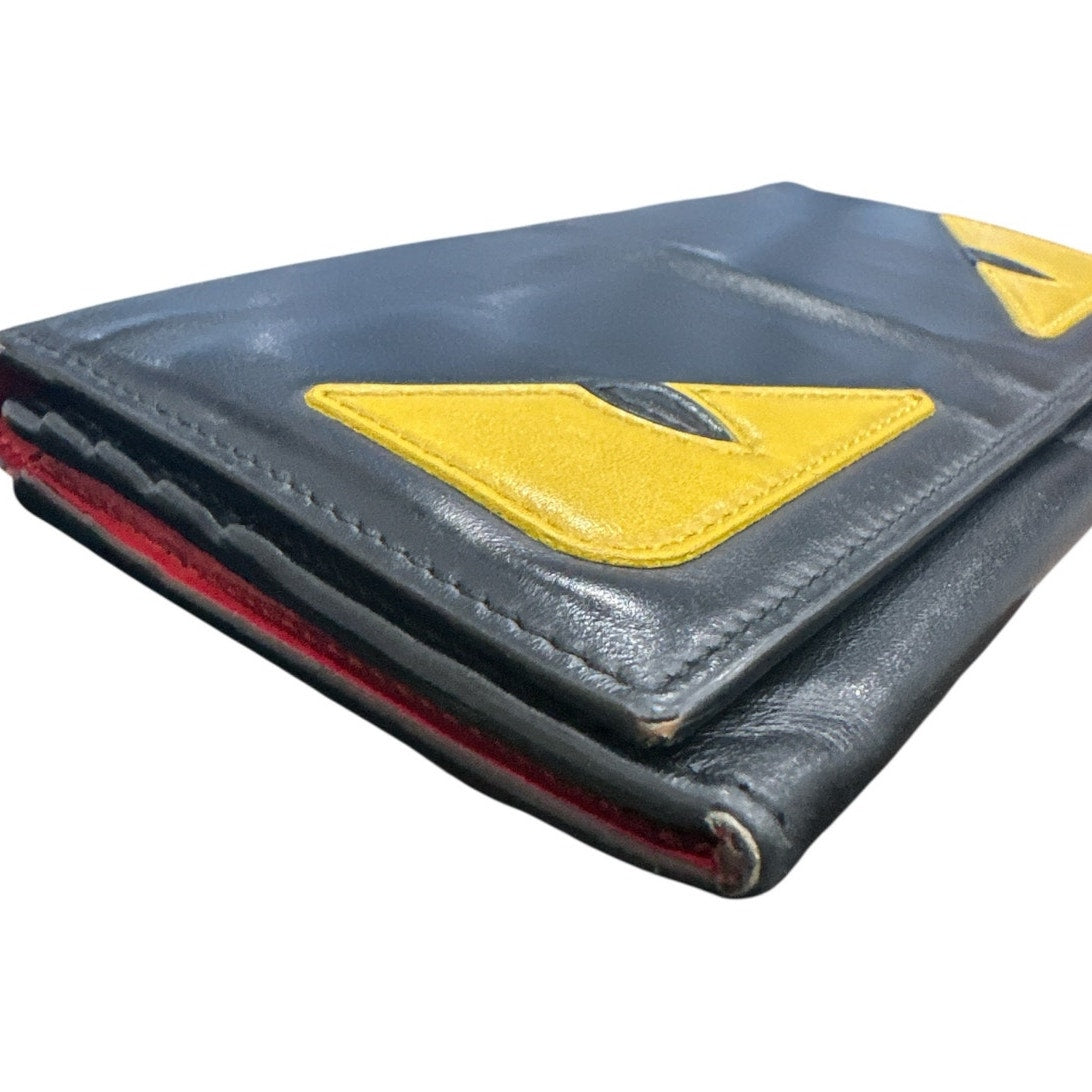 Fendi Black Leather Monster Eyes Long Wallet