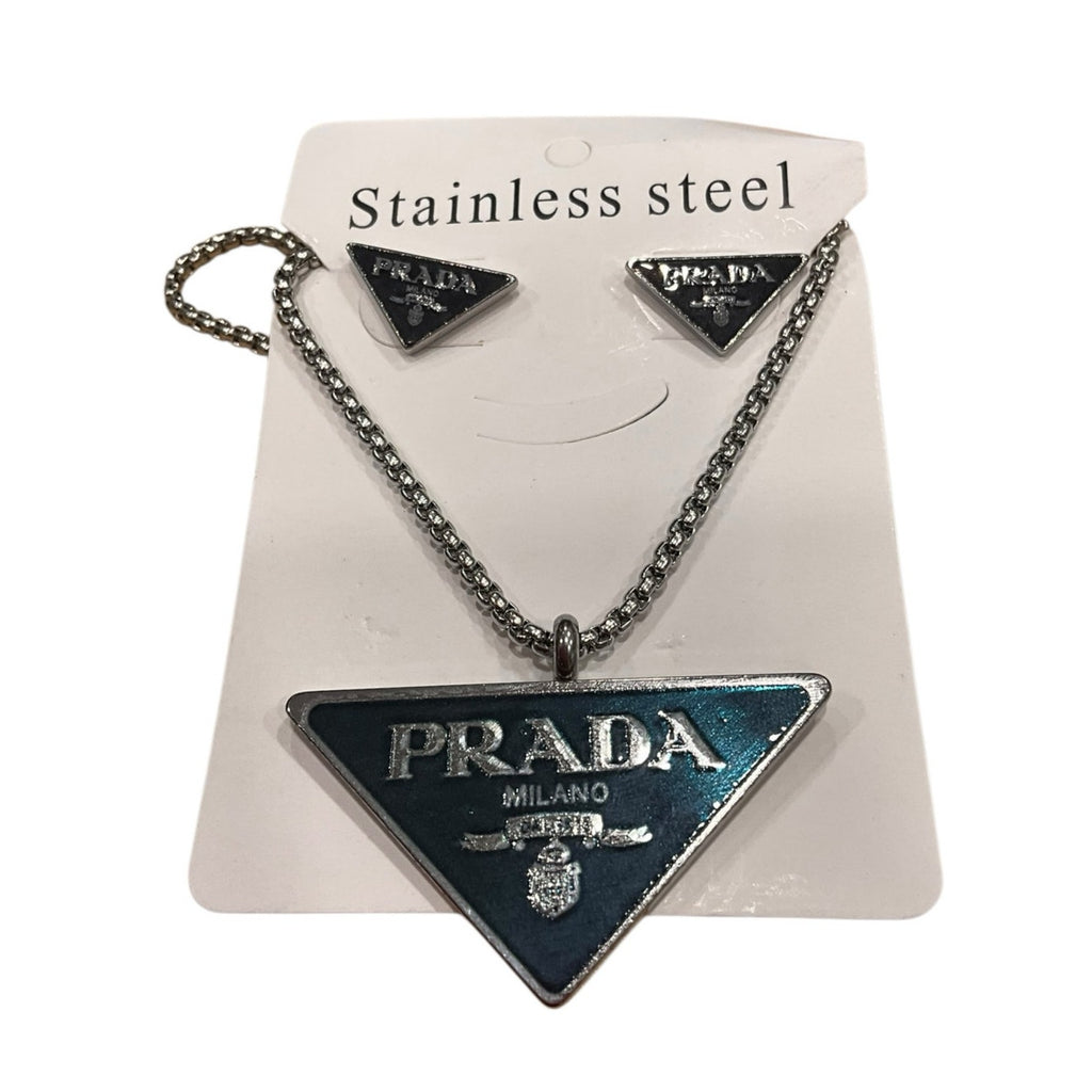 Triangle Logo Pendant Necklace & Stud Earrings Set
