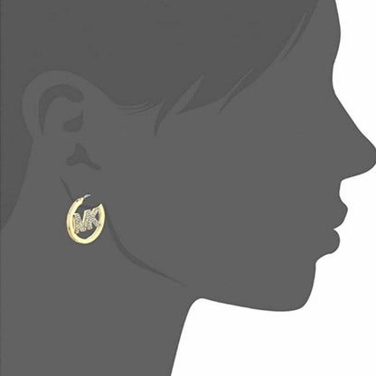 MICHAEL KORS BRASS GOLD-TONE PAVE MK CRYSTALS LOGO HOOP EARRINGS