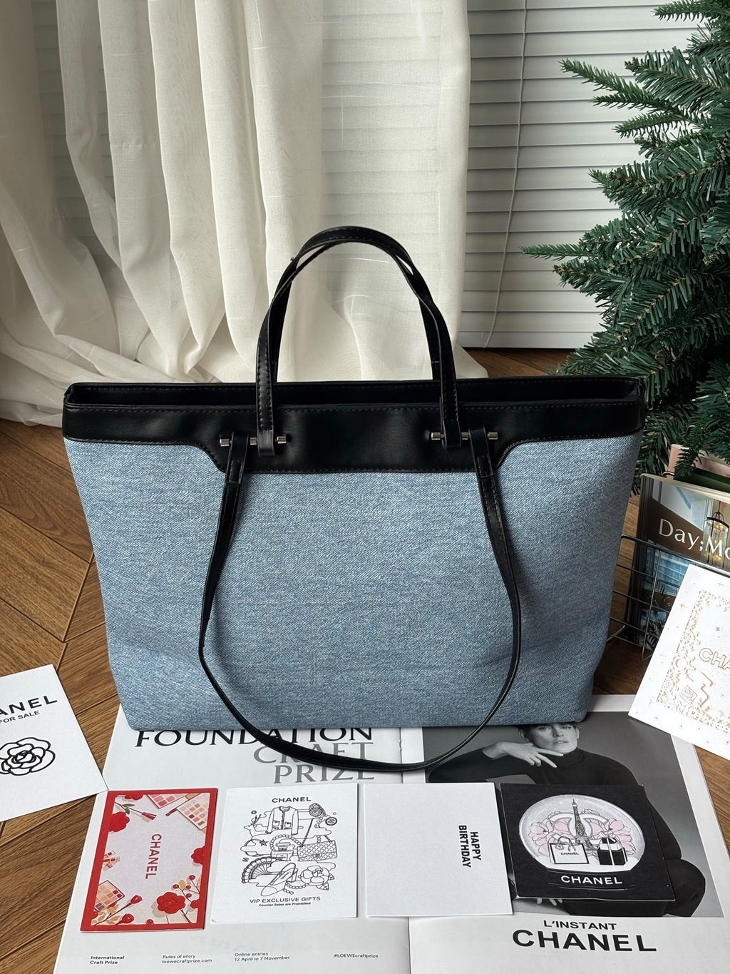 Chanel GWP Denim Tote Bag – Blue Denim with Black Leather Trim
