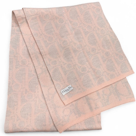 Christian Dior Pink & Gray Monogram Wool Scarf