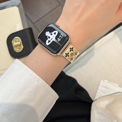 Premium Stainless Steel Floral-Pattern Link Watch Band – Gold or Silver