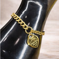 Gold Tone Heart Tag Charm Chain Bracelet – Classic Link Style