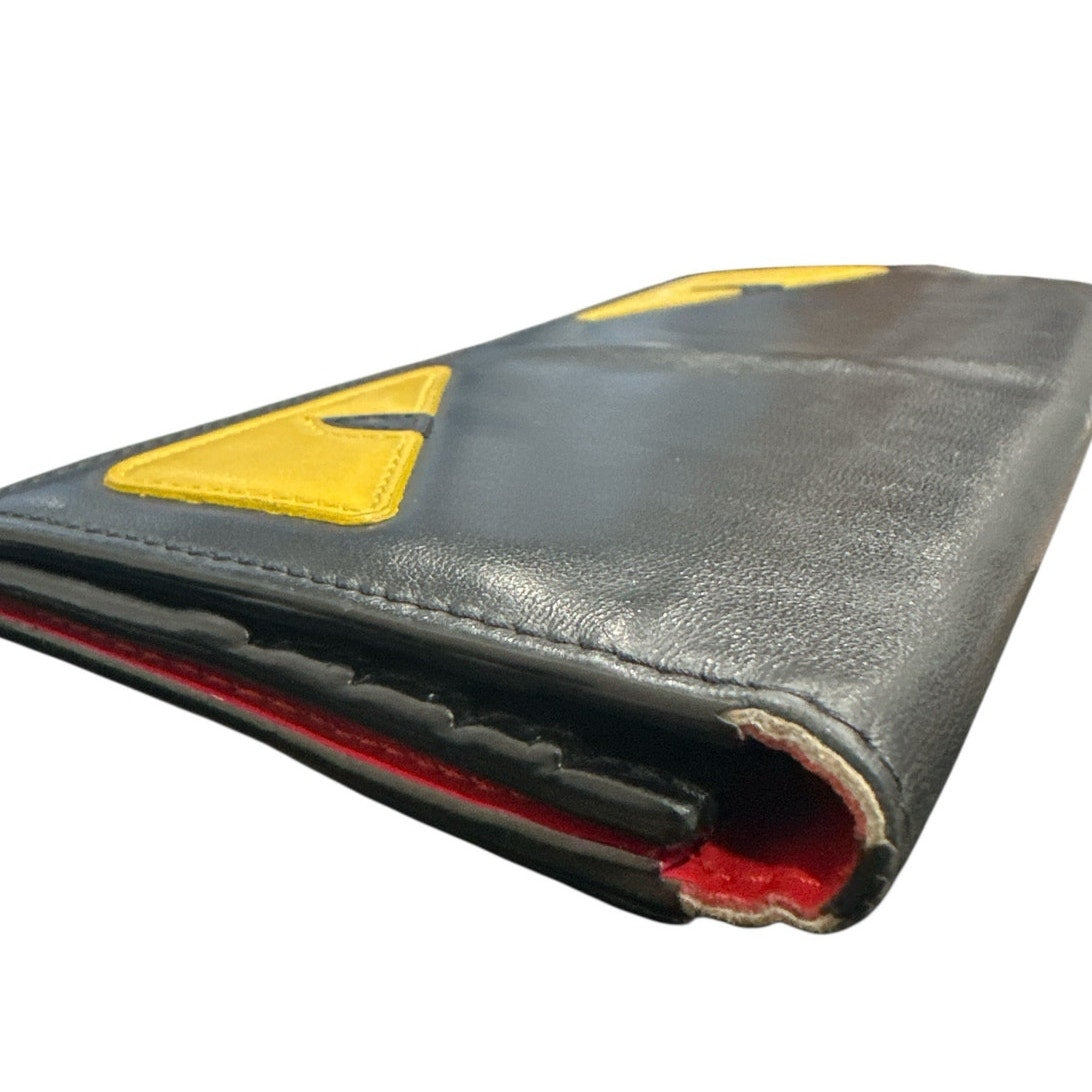 Fendi Black Leather Monster Eyes Long Wallet