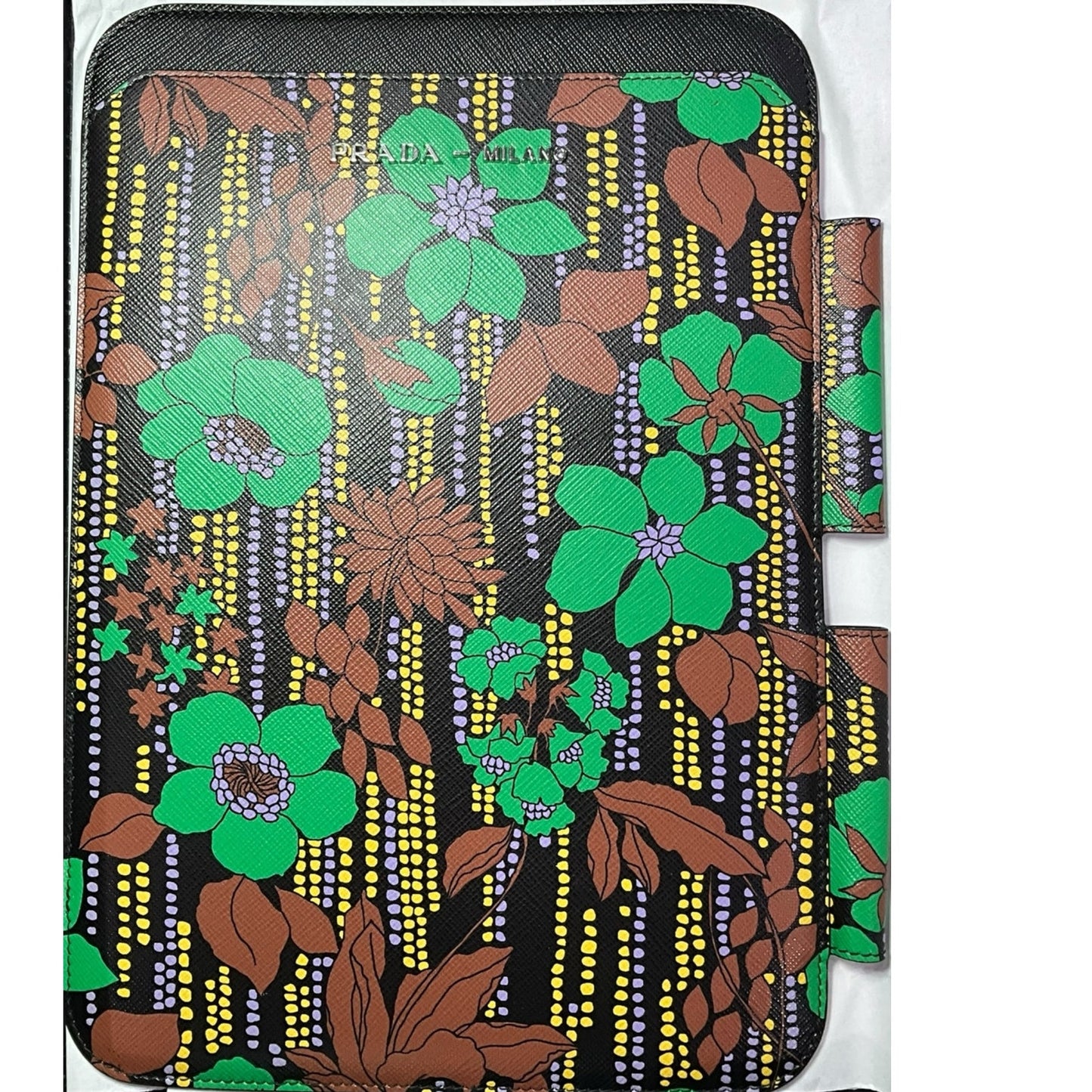 Prada Saffiano Leather Flower Print iPad Tablet Case NWT