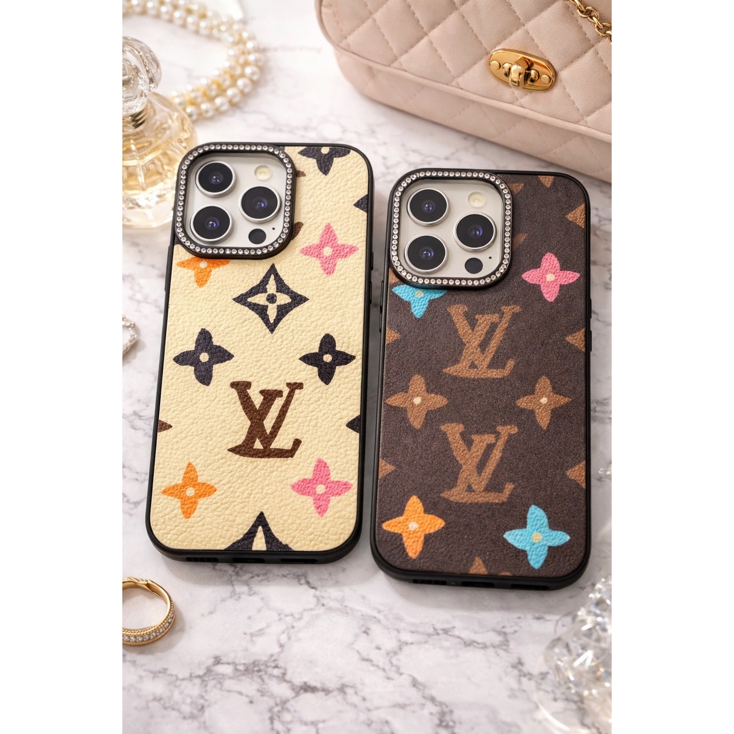 Graffiti iPhone Case with Gold Details & Rhinestone Camera Frame