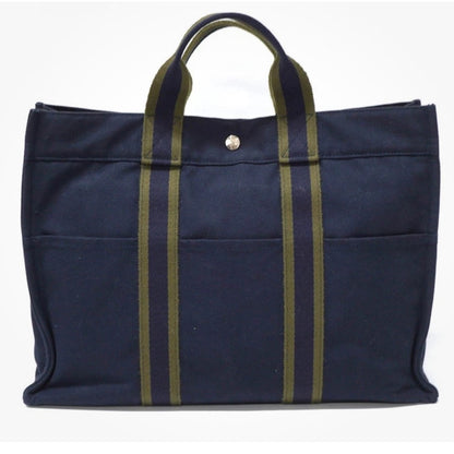 Hermes Navy/Green Toile Fourre-Tout MM Tote Bag