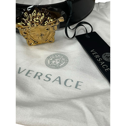 143. Versace Gold Medusa Head Black Belt